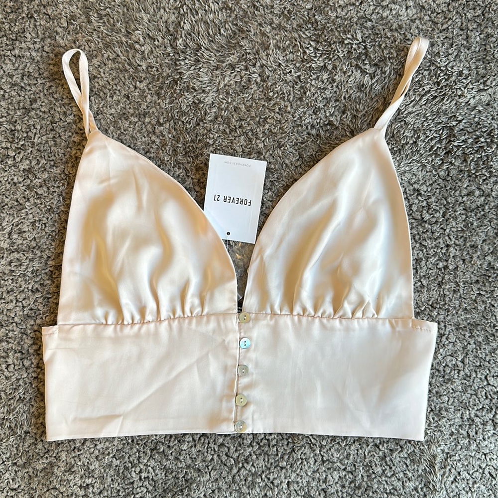 Forever 21 Cream Satin Crop Top